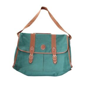 Polo Ralph Lauren Green Canvas Brown Leather Briefcase Messenger Bag